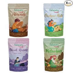 Fabeato Premium Dry Fruits and Nuts Combo (4 x 200 g) Almonds, Cashews, Pistachios, Seedless Black Raisins